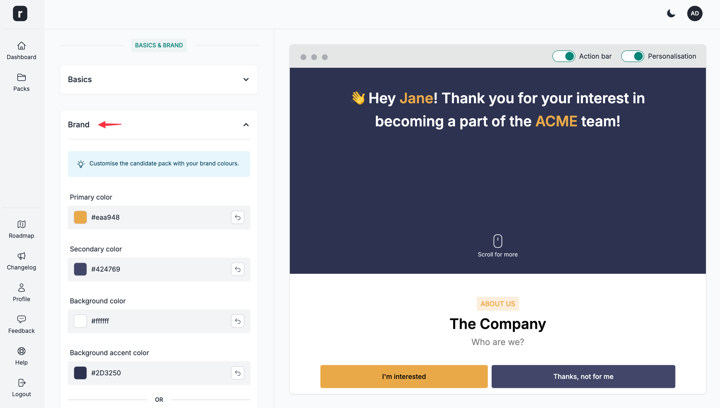 Scroll to the theme section